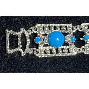 Vintage 1950S Costume Jewelry Faux Turquoise Glass Bead Bracelet